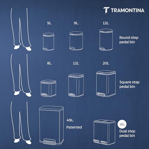 Image of TRAMONTINA 2-in-1 Dual Compartment Dustbin 16L (8L+8L) | Stainless Steel Wet & Dry Trash Can | Soft-Close | Removable Inner Buckets | Anti-Fingerprint | Rectangle Bin