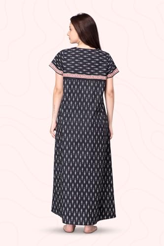 Image of NIHSAMAH Cotton Nighty for Women with Pocket, Premium Printed Long Nighty | Comfortable & Fancy Sleepwear /Nightwear