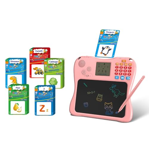 SPG300 All-in-One Kids Learning Tablet & Drawing Board, 130 Educational Cards 7.5-inch Screen Math Games Memory Training & Creative Writing Pad, Gift for Boys & Girls 3+