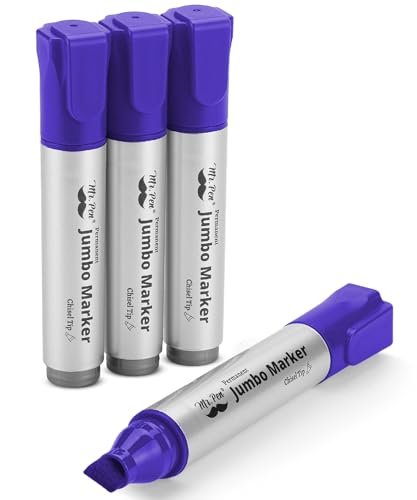 Image of Mr. Pen- Jumbo Permanent Markers, 4 Pack, Purple, Chisel Tip, Wide Tip | Large, Thick Permanent Markers for Canvas, Posters Board, Fabric, Window, Glass, Wood, Waterproof, Quick Dry