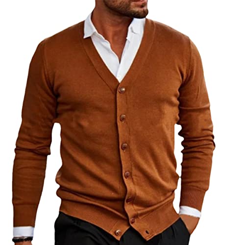 Cardigan en tricot homme Roquorl boutonné couleur marron orange en taille XL