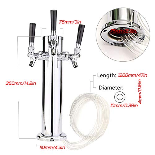 LoveDeal Stainless Steel 3 Tap Draft Beer Tower, Beer Kegerator Tower Dispenser Kit with Triple faucet, Hose, Keg Wrench - 3" Diameter