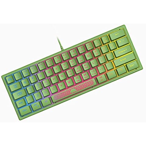 ZIYOU LANG K61 60% Percent Gaming Keyboard, Compact RGB Chroma Backlit STK61-Wired Mechanical Feel Membrane Keyboard, UK Layout Pro Mini 62 Keys, Waterproof, for PS4 XBOX PC Laptop Mac/Green Cover
