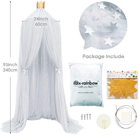 Dix-Rainbow Bed Canopy for Girls, Yarn Mesh Bed Canopy Hanging Curtain Net for Children Baby Game House Round Dome Nursery Decor Boys Girls Play Reading Tent, Height 240cm/94.5in