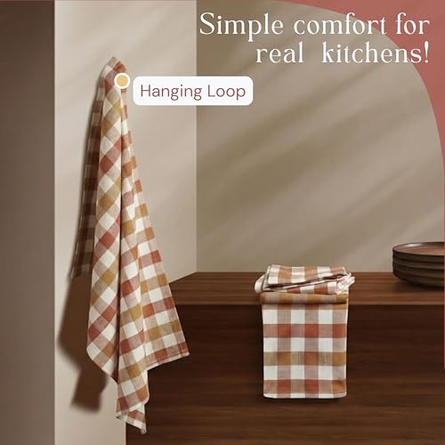 Image of Multi Check Tea Towels 12 Pack Combo, 18 inchx26 inch, Dish Towels for Kitchen Drying, Reusable Rags, Absorbent, Washable Cloths, Cleaning Towels for Dishes - Rust, Tan, Grey, Burgundy, Brown