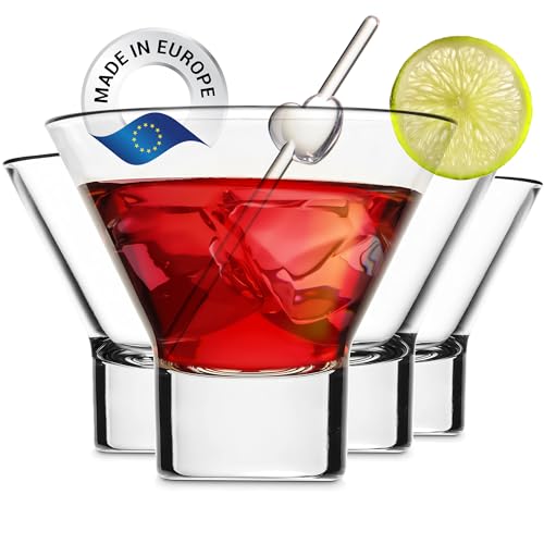 CRYSTALIA Copas de Martini Sin Tallo, 4 PZs, 230 ml, 100% Sin Plomo, Copas de Margarita, Vasos de Cóctel Sin Tallo, Mini Copas de Postre, Copa de Helado de Vidrio, Tazones de helado, Vasos de Martini