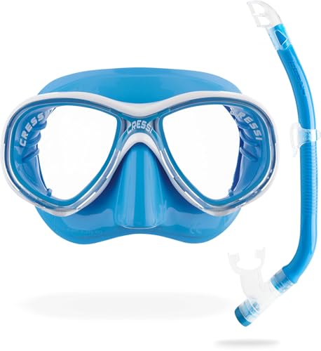Cressi Marea VIP Jr, New Premium Colorama Snorkeling Set 7/13 Years (Made in Italy),Blue/White/Transparent