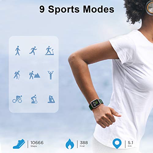 ANBES Health and Fitness Smartwatch with Heart Rate Monitor, Smart Watch for Home Fitness Tracking, Yoga, Exercise Bike, Treadmill Running, Compatible with iPhone and Android Phones for Women Men