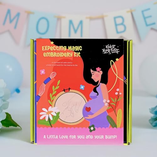 Image of KNOT YOUR TYPE Mom-to-Be DIY Embroidery Kit for Beginners | Hand Embroidery Craft Kit with Complete Stitching Materials | Relaxing Art & Craft Gift Set for Pregnant Women | Pack of 2