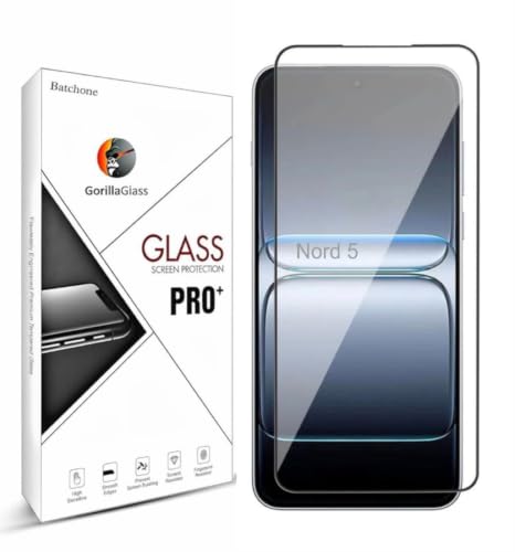 Image of BATCHONE Premium Tempered Glass Screen Protector Compatible for Oneplus Nord 5 5G (Black) with Edge to Edge Coverage and Easy Installation kit, Pack of 1