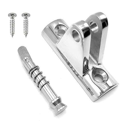 Amadget 2 Pcs Bimini Top Deck Hinge 90°Fitting Concave Base Hardware With Quick Release Pin 316 Stainless Steel With Screws #TOP3