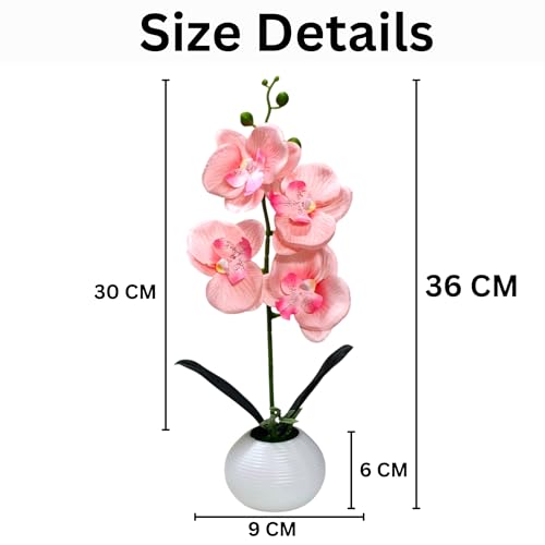 Image of CURATED CART Flower Pot with Artificial Flowers - Orchid Peach Flower with White Vase | Ideal for Home Decor | Office Decor | Gifting | Size 36 x 9cm