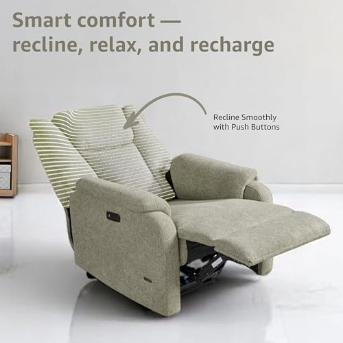 Image of DrapeLux 1 Seater Motorized Recliner Chair - Light Green Fabric, Padded & Comfortable, Extra Back Support, Eucalyptus Wood Frame, Semi Knockdown, 5-Year Warranty
