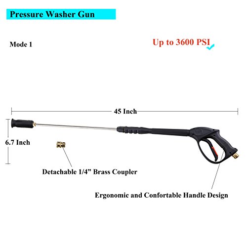 Tool Daily Pressure Washer Gun 3600 PSI with Multi-Flow Nozzle, Adjustable 4.0mm Orifice 45 Inch - Thumbnail 5