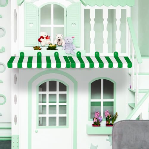 Image of 2 Piece Circus Awning Decoration 3D Carnival Tent Awning Wall Decorations for Circus Theme Party, Carnival Stand, Party Favors Supplies (Green and White)