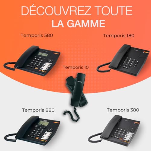 ALCATEL Temporis 580 PRO - Téléphone Fixe Filaire Professionnel - Bibloc - Affichage Alphanumérique - Touche Mute - Indicateur Lumineux - Volume Réglable - Touche Rappel - 10 Mémoires Directes - Noir – vue 5