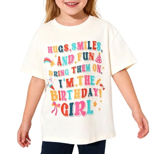 Image of WELAKEN Girls Soft T-Shirt with Curved Hem, Breathable Stretchy Rayon Crewneck Short Sleeve Tees, Kids Everyday Basic Top