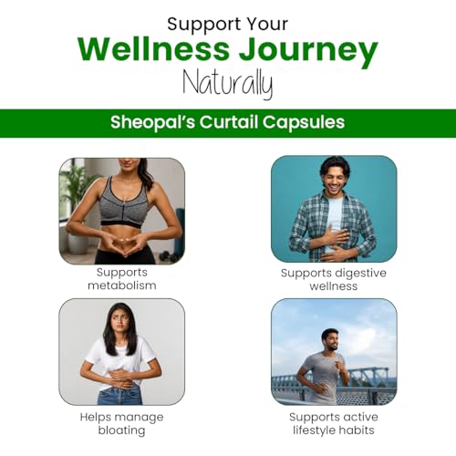 Image of Sheopals Curtail Ayurvedic Capsules for Healthy Weight Management | Herbal Formula with Triphala, Ajwain, Punarnava, Ashwagandha, Jaiphal, Tejpatta & Lavang | Digestive & Metabolism Support | 60 Capsules