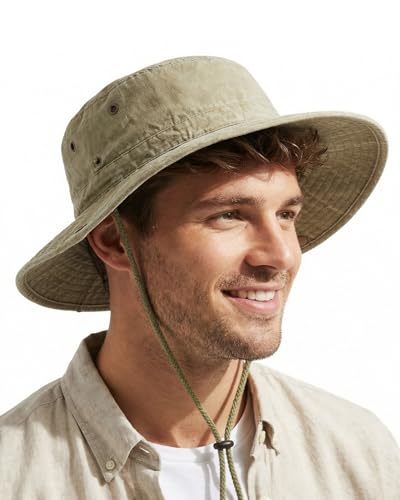 Zylioo XXL Sonnenhut Herren Für Großen Kopf,UV Schutz Buschhut Breiter Krempe Wanderhut,Safari Boonie Hat Für Outdoor Angeln Fischen Golf