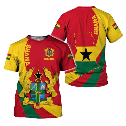 Custom Ghana Shirts for Men Coat of Arms of Ghana Shirt 3D Ghana Flag Gifts Men Ghana Jersey for Men Ghana Soccer Jersey 3D (US, Alpha, 5X-Small, Regular, Regular, GH9)