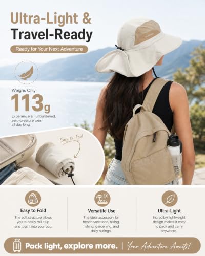 Image of Sun Hat UPF50+, Breathable Wide Brim Bucket Hat Outdoor for Hiking Garden