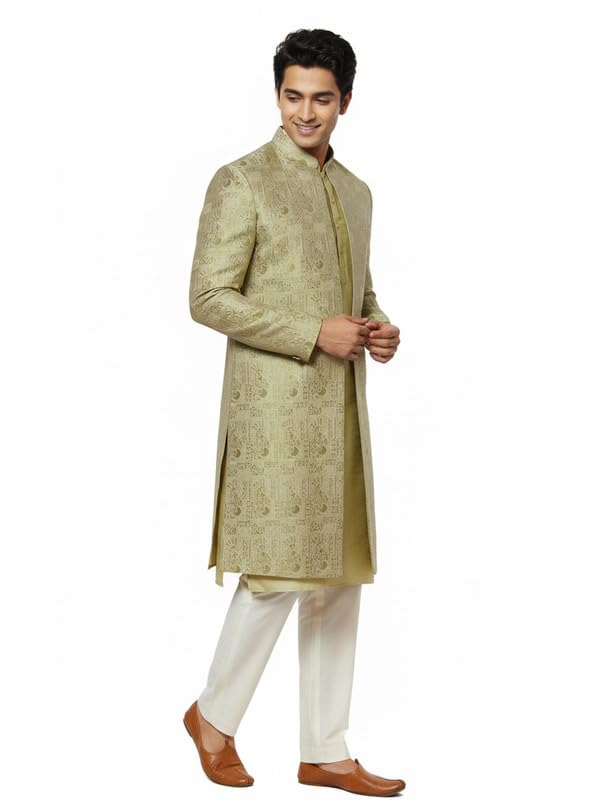 kisah Men’s Kurta Front Open Sherwani Trouser Set – Jacquard Silk Blend Traditional Outfit for Men - Festive & Wedding Ethnic Wear - Elegant & Comfortable-picture-35