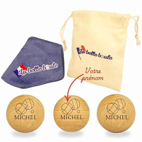 La belle boule® | Kit 3 Cochonnet Pétanque Personnalisé – Sacoche Pétanque + Chiffon Microfibre – Boule de Pétanque Compétition Loisir – Accessoire...