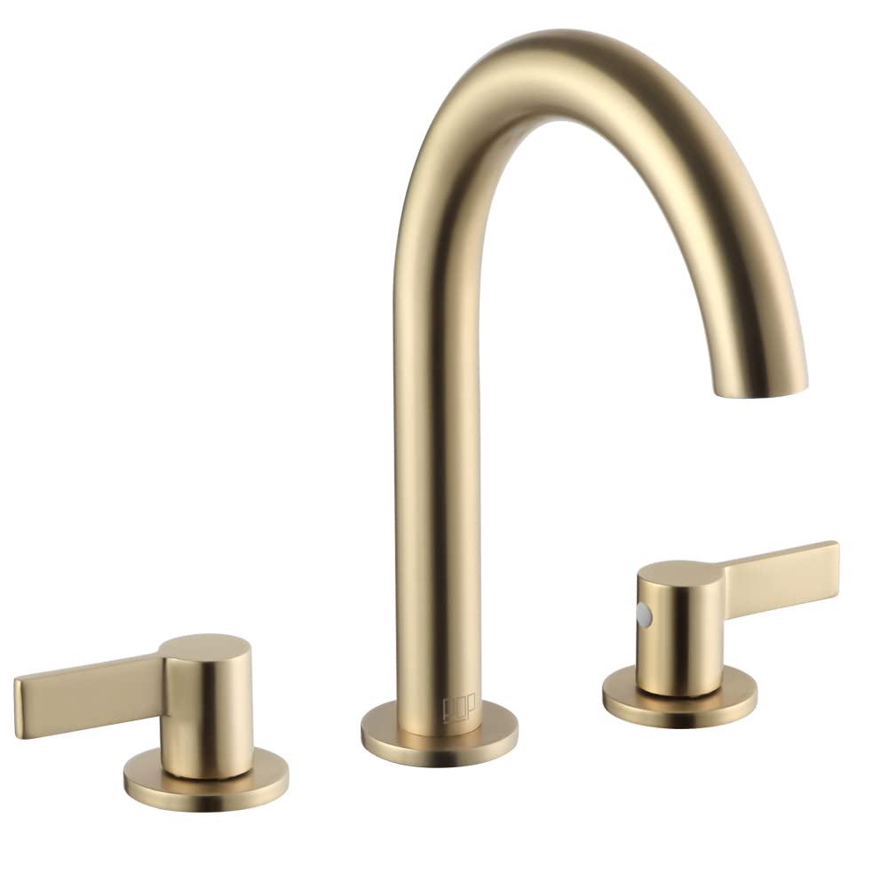 POP SANITARYWARE Gold Bathroom Faucet 8 Inches Widespread Bathroom Faucet 3 Hole Bathroom Faucet 2 Handle Bathroom Sink Faucet Brass with Supply Hoses