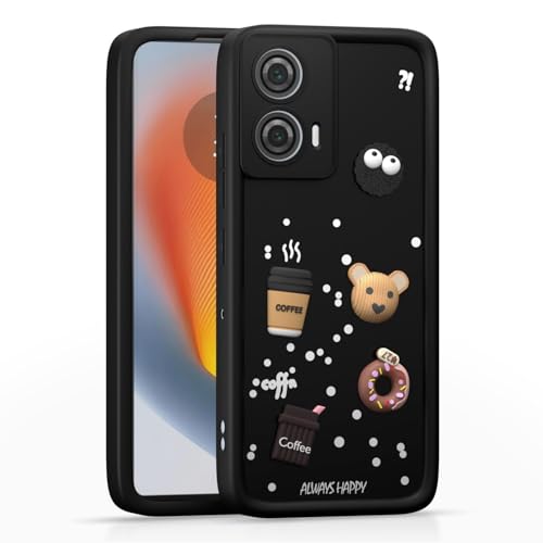 Image of Bintage CASE Cute Fun Taddy Cartoon 3D Ball Bear Milk Cake Coffee Silicon Case Full Body & Camera Protection Back Cover Compatible for Motorola Moto G35 5G - Black