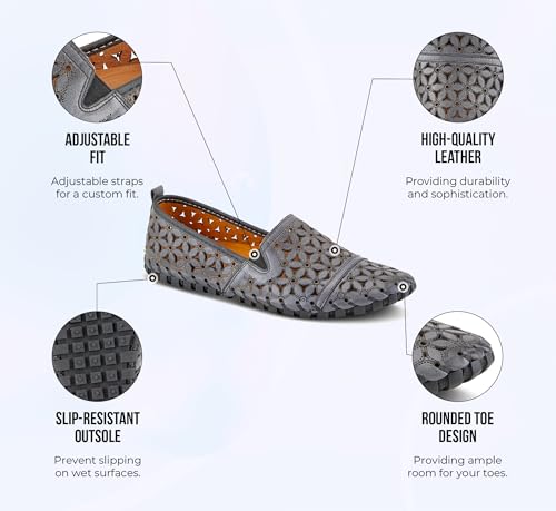 Image of Spring Step Flowerflow Shoes for Women - Leather Womens Loafer with Floral Laser Cutout - Comfortale Slip-On Shoes for Womens