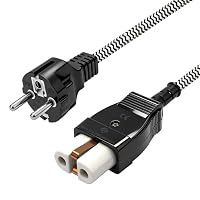 Leloco Euro-Umrechnung Keramik Heißgerätestecker mit Kabel 1 m, poliger Gerätestecker Schwarz mit Keramikeinsatz für Heizgeräte, Waffeleisen, Bügeleisen & andere alte Geräte