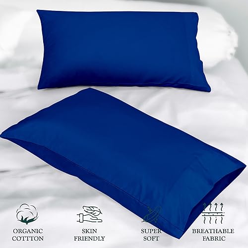 Image of ROYALE LINENS 300 Thread Count 100% Long Staple Combed Cotton Pillowcases Set of 2 - Ultra Soft - Standard Bed Pillow Cover - 20 inchx26 inch - Breathable, Cool & Crisp Percale Pillow Cases (Std, Dark Navy)