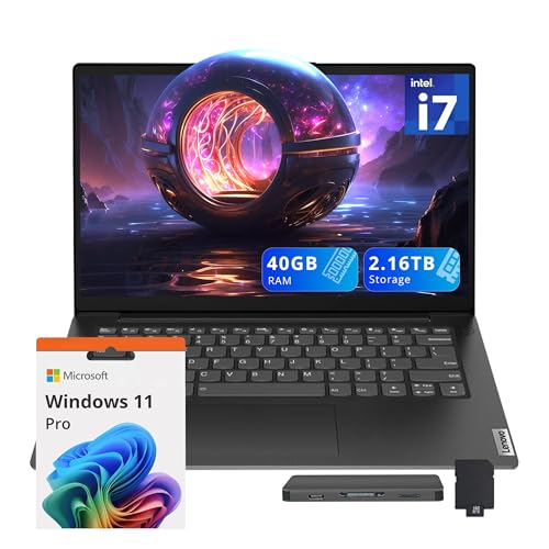 Image of Lenovo V14 14 inch FHD Business Laptop, Intel i7-13620H, 40GB DDR4 RAM, 2.16TB Storage(2TB SSD+160GB Docking Station Set), Intel UHD Graphics, Wi-Fi 6, Webcam, Windows 11 Pro, Black