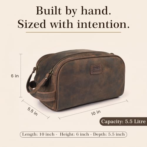 LEATHER VILLAGE King-Size Leather Toiletry Bag