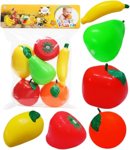 Image of SHAKTISM Pretend Play Plastic Fruits and Vegetables Toys for Kids, Kitchen Food Cooking Toy Set, PVC Material, Realistic Learning Playset for Boys and Girls (Fruit 6Pc Set)