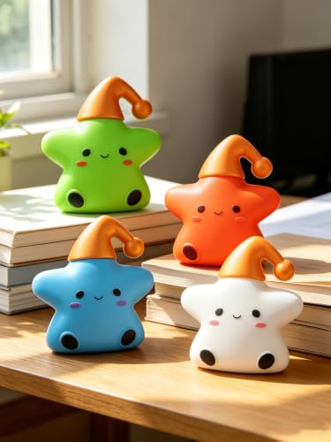 Image of Cute LED Plug-in Night Light with Light Sensor - Green + Orange | Light Sensor Controlled Dusk to Dawn LED Night Lamp - Pentagram shaped Lamp Take Good Care Children Sleep