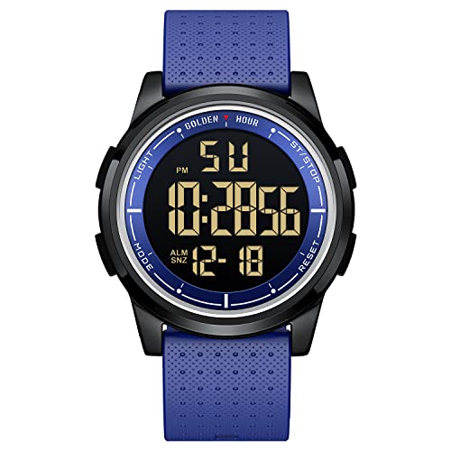 GOLDEN HOUR Ultra-Thin Minimalist Sports Waterproof Digital Watches Men with Wide-Angle Display Rubber Strap Wrist Watch for Men Women