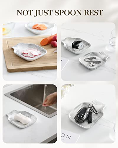 Image of MALACASA Spoon Rest, Large Spoon Rests for Stove Top, Porcelain Spoon Holder for Kitchen Counter, Utensils Rests, Cooking Spoon Holders for Spatula Ladle Tongs, Marble Grey, Series REGULAR