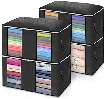 Storage bin Fabric Storage Box Under Bed Storage Containers Underbed Storage Bags Organizer for Shelves, Toys, Clothes(Grey)(Noir)