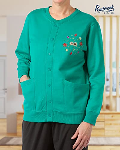 Pembrook Fleece Cardigans For Women With Pockets | Grandma Sweater With Snap Buttons | Embroidery Jackets Clothing For Senior Women Teal #TOP5