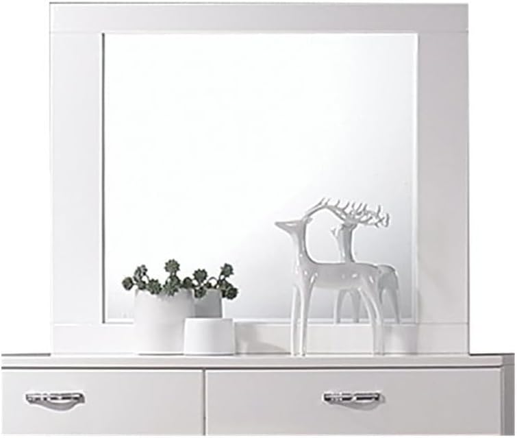 HomeStock Coastal Cool Mirror, High Gloss White with Beveled Edge, Stylish Accent for Any Room, Dimensions 46" x 37" for Brightening Spaces