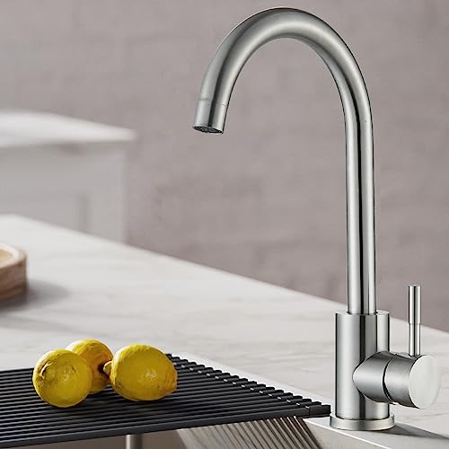 Wasserhahn Küche Küchenarmatur Gebürsteter Nickel Edelstahl Mischbatterie Küche 360° Schwenk Einhebelmischern Armatur Küche Hochdruck Spültischarmatur Küche Hoher Auslauf – Bild 7