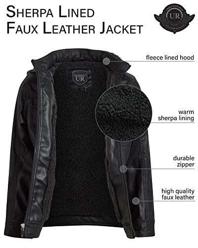 URBAN REPUBLIC Boys Leather Jacket – Casual Sherpa Lined Hooded Faux Leather Jacket – Boys Outerwear Jackets (Size: 8-20)2