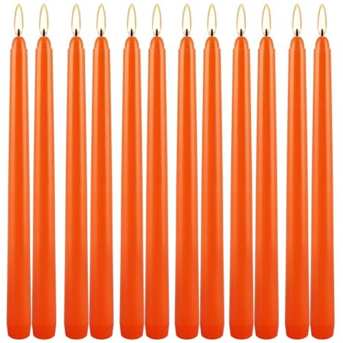 12Pack 10 Inch Orange Taper Candles Unscented Dripless for Home Decor for Halloween Party Holiday Decoration Formal Events