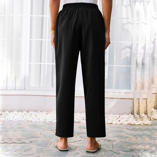 eoeioa Ankle Length Pants for Women Casual Elastic High Waisted Cropped Pants Summer Straight Leg Dress Pant with Pockets3