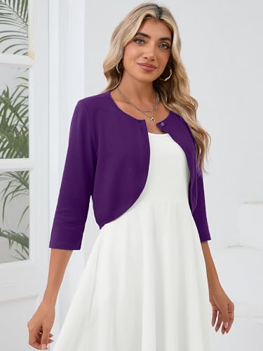 Image of Heymoments Women's 3 /4 Sleeve Casual Shrugs Lightweight Open Front Cropped Cardigan for Dresses