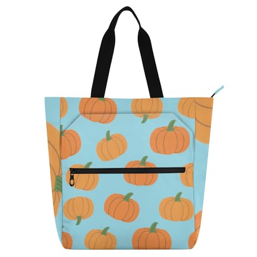 Bolsa para libros con cremallera y diseño de calabaza azul impermeable