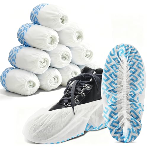 WUJUN 100/200 Pack Blue/Black Disposable Shoes Covers Boot Cover Waterproof, Dust-proof, Non-slip, One Size Fit Most, Protect Your Shoes, Carpets and Floors. Cleaning Accessories (100, White)