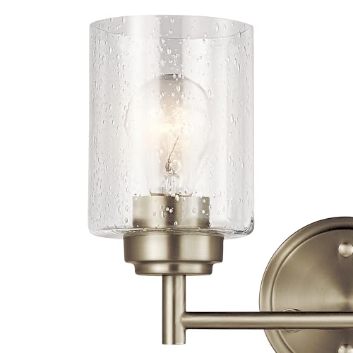 Image of Kichler Winslow 12.75 inch Vanity Light in Brushed Nickel, 2-Light Transitional Bathroom Light with Clear Seeded Glass. (12.75 inch W x 9.25 inch H), 45885NI