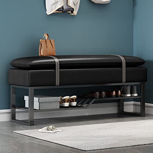 Meuble étagère à chaussures en métal avec banc rembourré d'entrée noir - 4